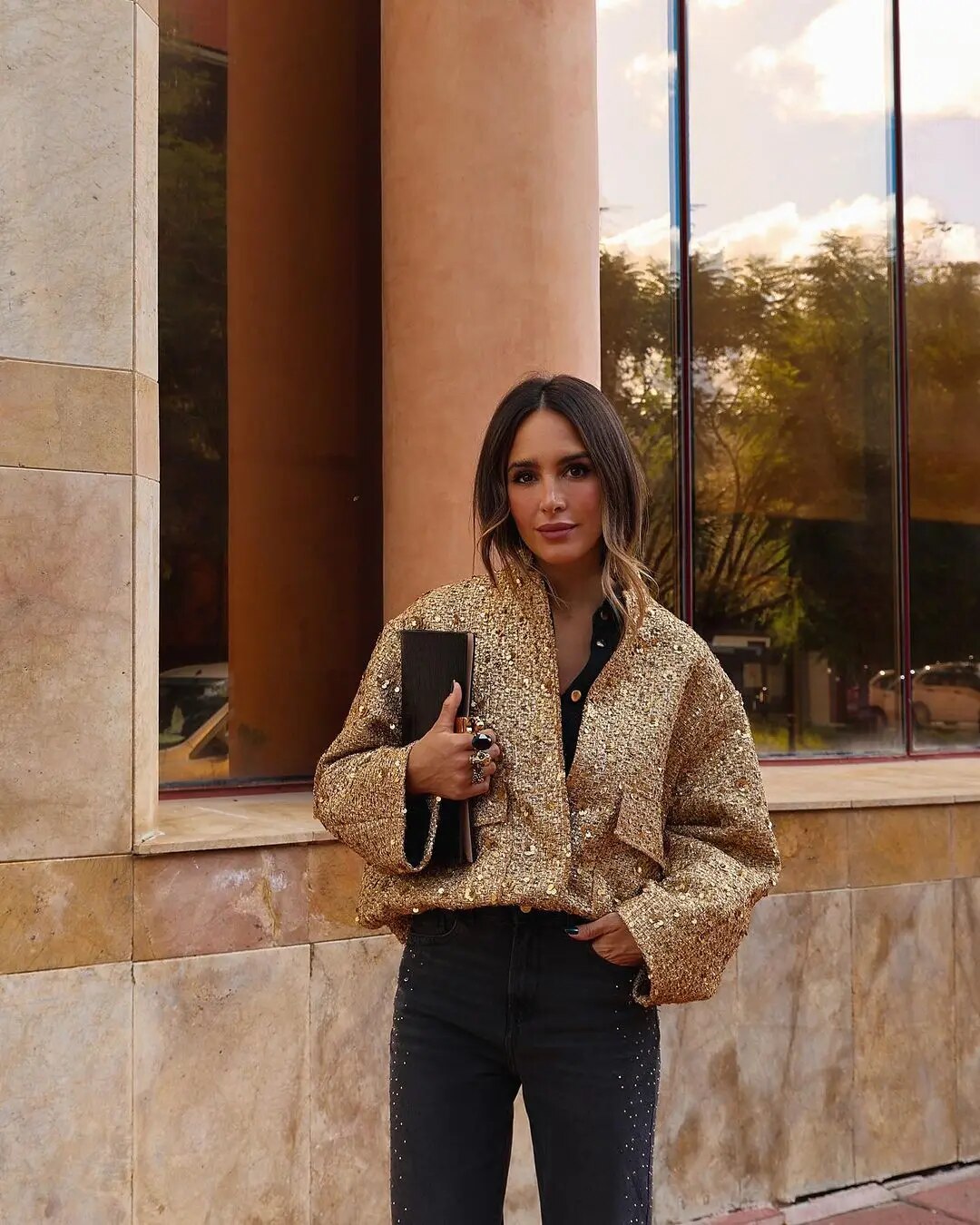 Luna - Cappotto oro lucido con colletto