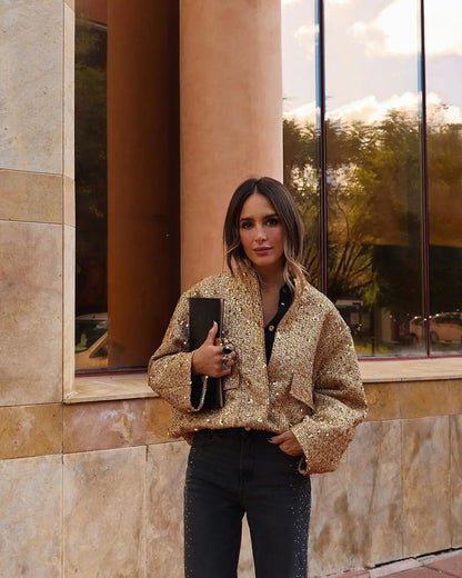 Luna - Cappotto oro lucido con colletto