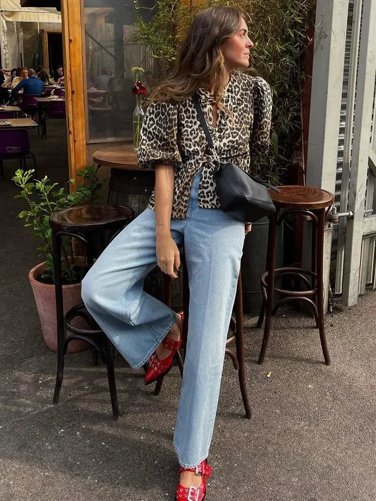 Sophie - Top corto con stampa leopardata vintage