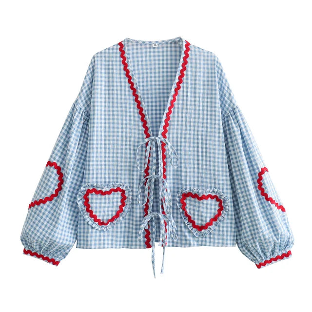Madelon - Blusa ampia con motivo a cuore vintage 