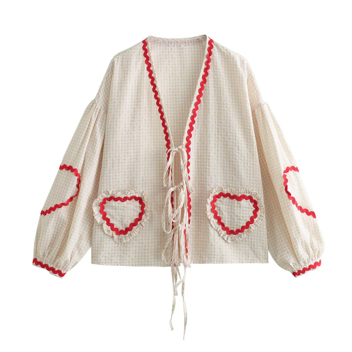 Madelon - Blusa ampia con motivo a cuore vintage 