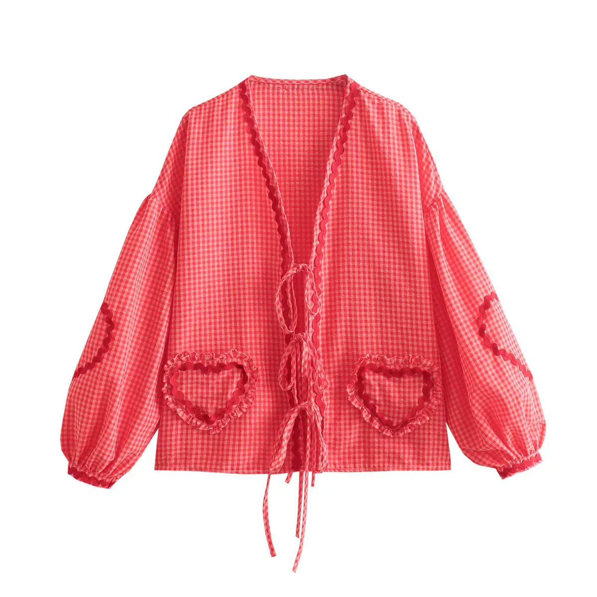 Madelon - Blusa ampia con motivo a cuore vintage 