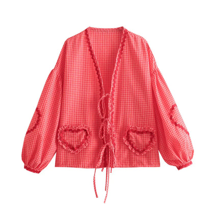 Madelon - Blusa ampia con motivo a cuore vintage 
