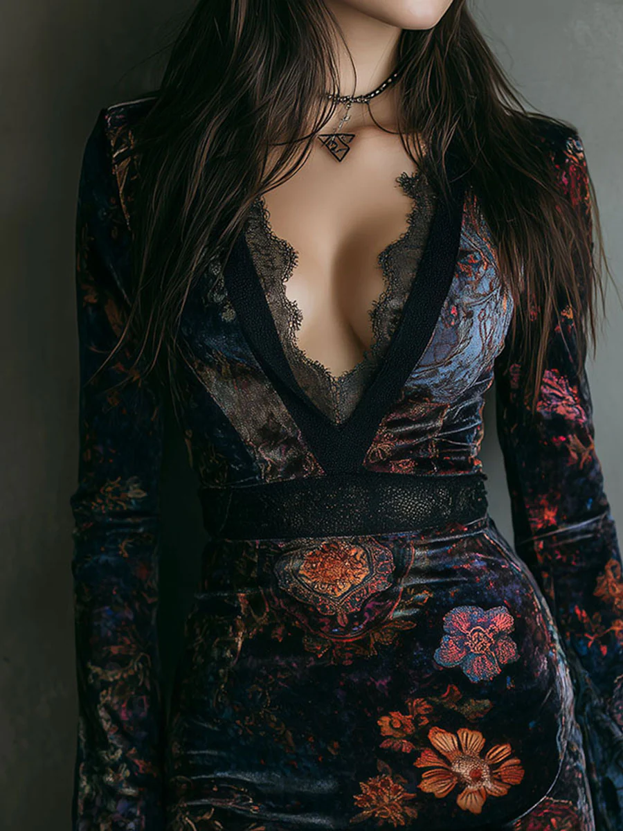 Liora ❘ Mini abito floreale in velluto con pizzo